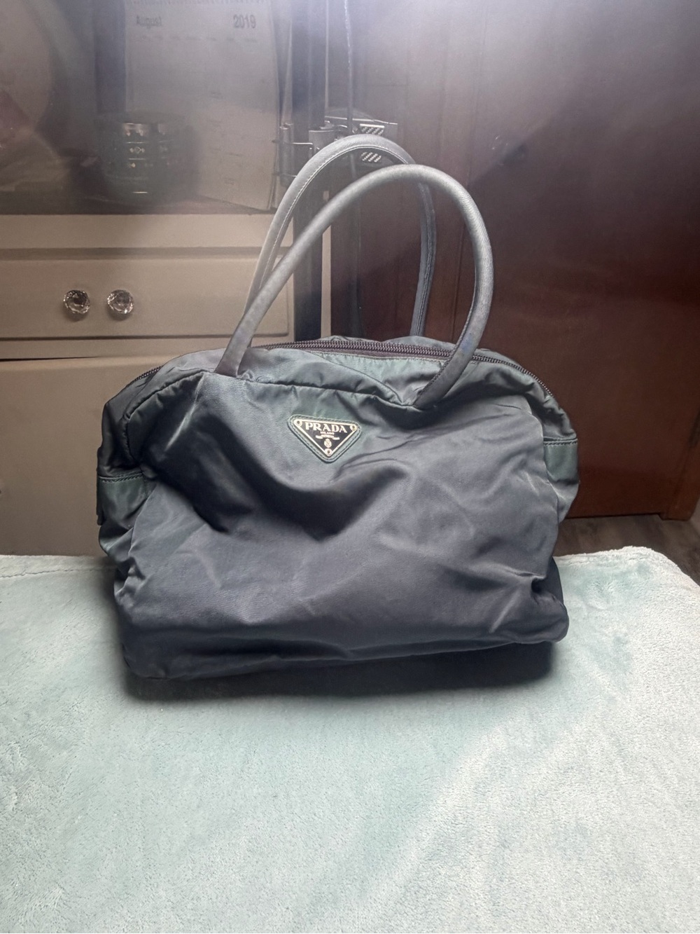 Prada Black Nylon Duffel Bag with Top Handles